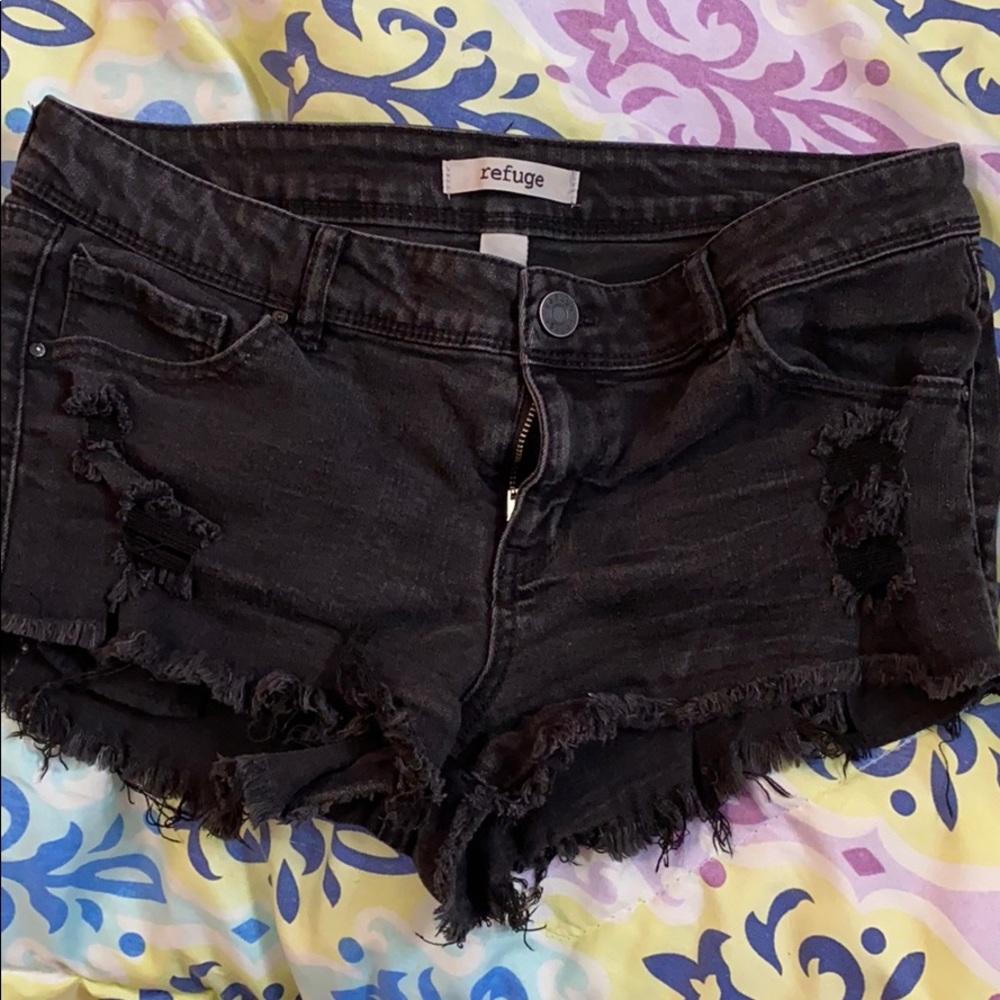 Black denim shorts